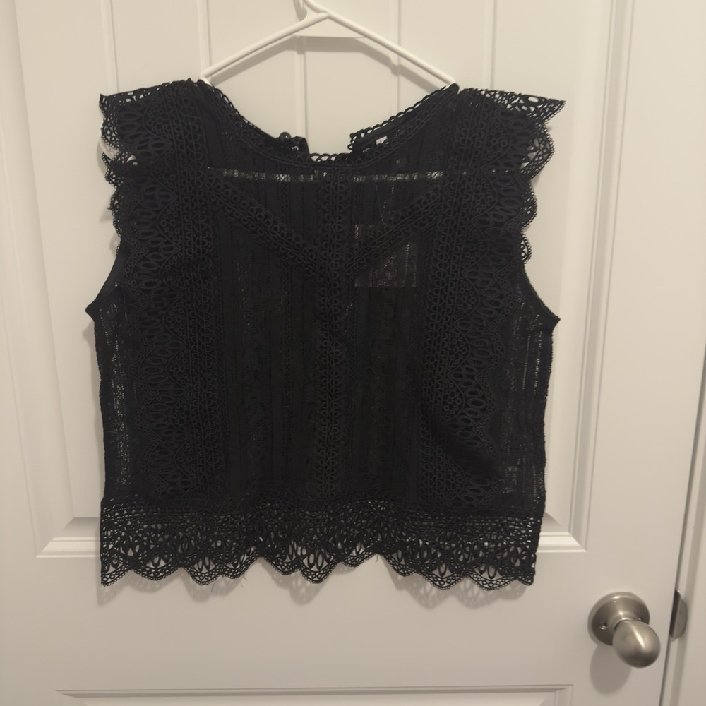 Chicwish Women's Black Crochet Lace Sheer Blouse Size Large‎